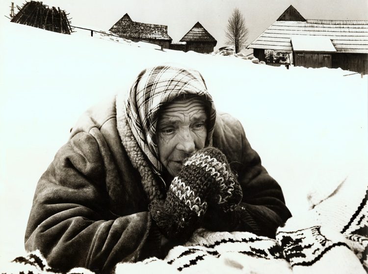Josef Cerhak - Old Woman Praying in a Snow-Covered Landscape