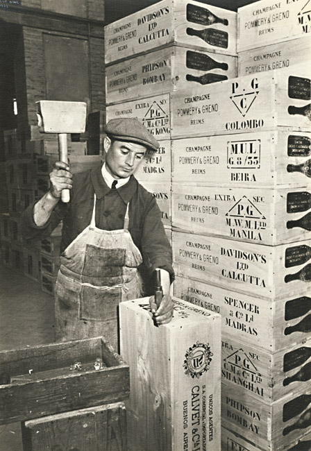 Ilse Bing - Man Hammering and Constructing Wooden Crates for Champagne Ilse Bing - Man Hammering and Constructing Wooden Crates for Champagne